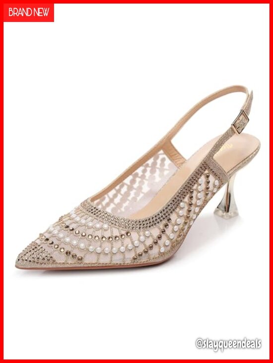 Shoes - Women's Slingback Pump Heel with Metal Ornament